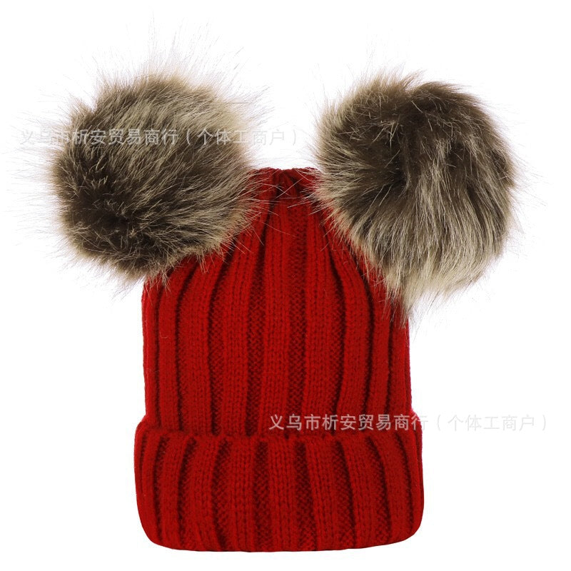 AliExpress personalized embroidery parent-child hat European and American autumn and winter threaded baby pullover hat double wool ball hat knitted