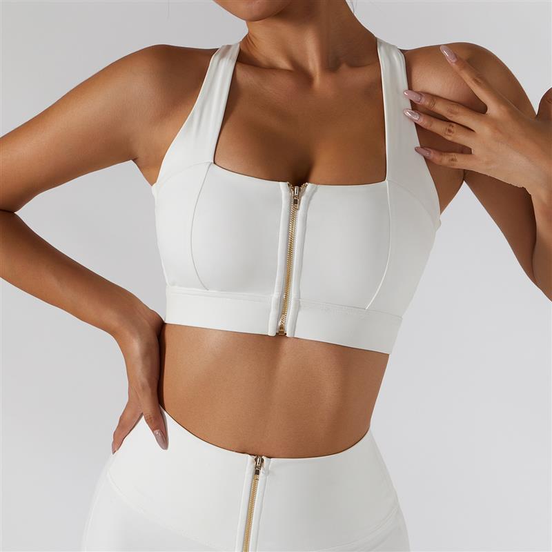 High-strength nude sports bra pants set zipper hip push-up fitness clothes summer Gym clothes