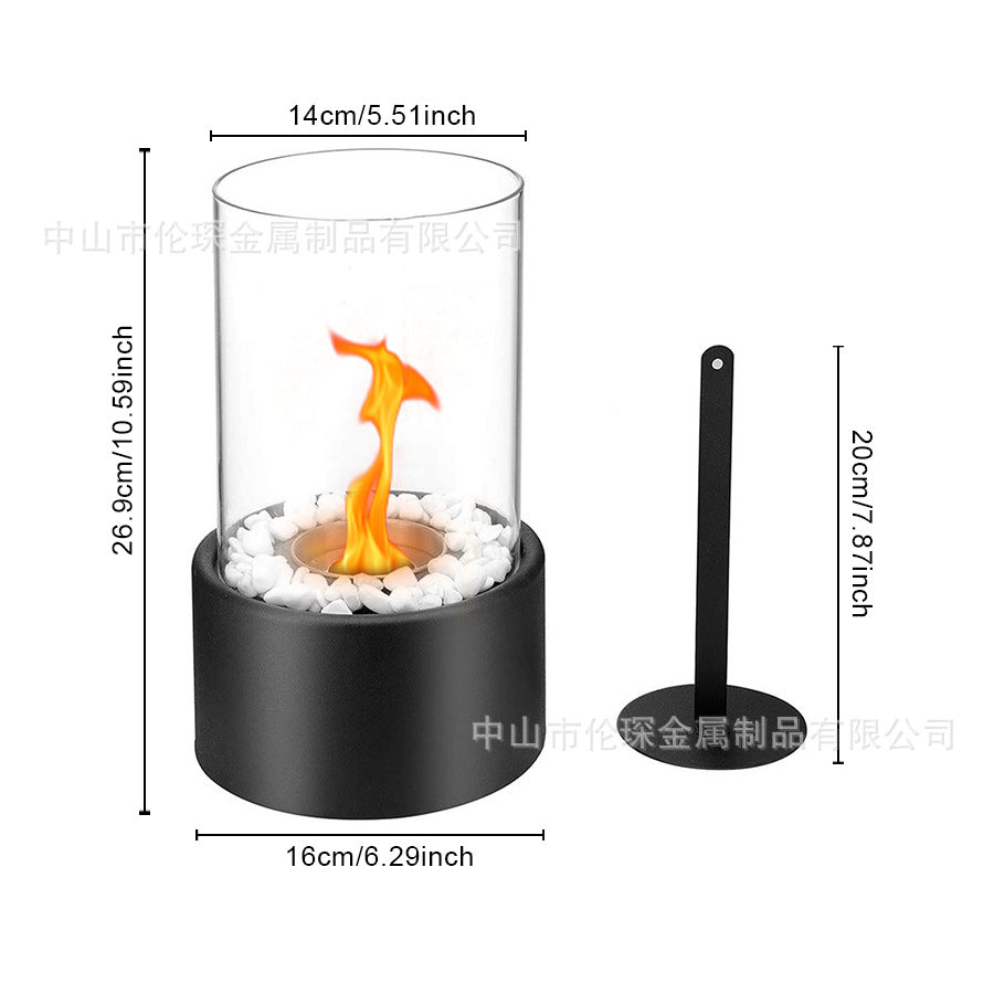 Desktop alcohol fireplace lamp indoor stainless steel small portable heating stove round glass creative atmosphere lamp