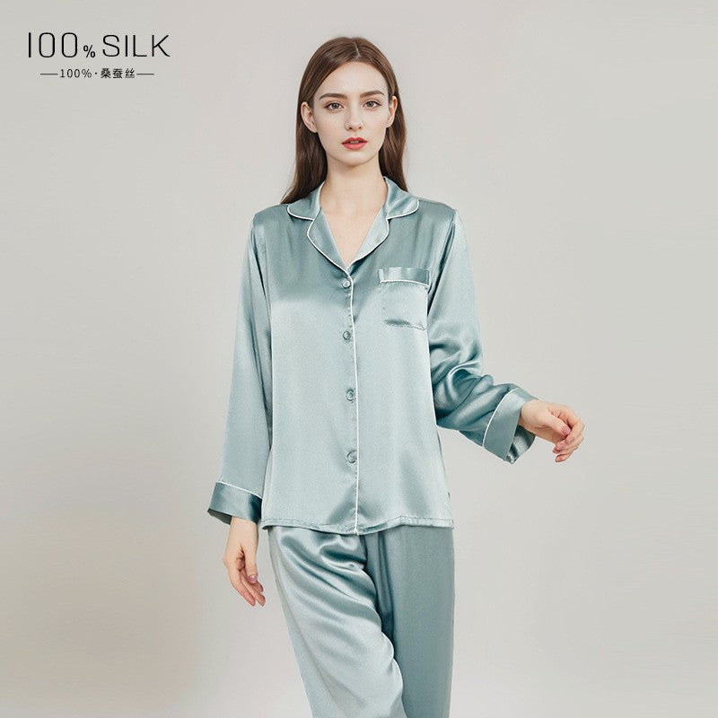 2024 Spring and Autumn Silk Pajamas Women's Autumn and Winter New Long Sleeve Pants Wholesale 100% Mulberry Silk Home Clothes Set