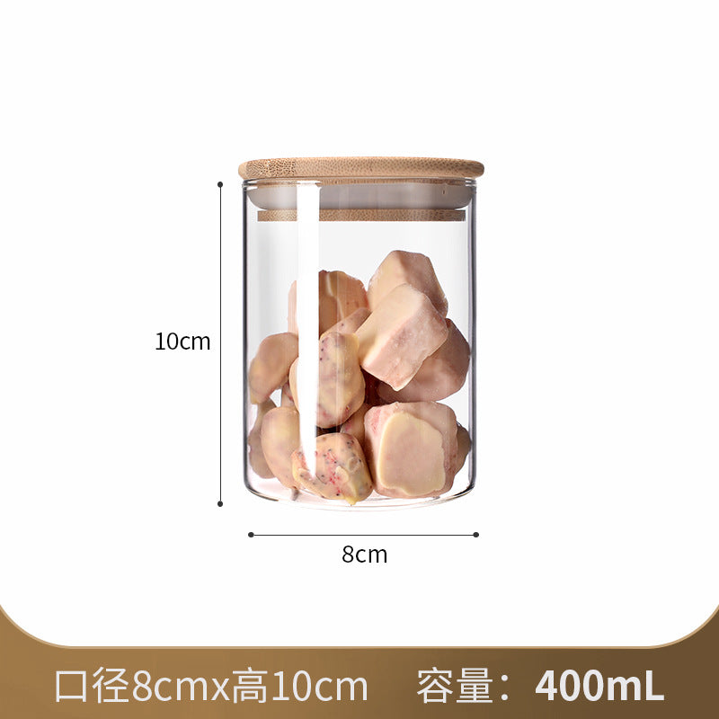 Manufacturers directly supply high borosilicate glass sealed jars kitchen sealed storage jars tea cans wooden lid glass storage jars