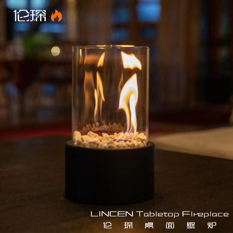 Desktop alcohol fireplace lamp indoor stainless steel small portable heating stove round glass creative atmosphere lamp
