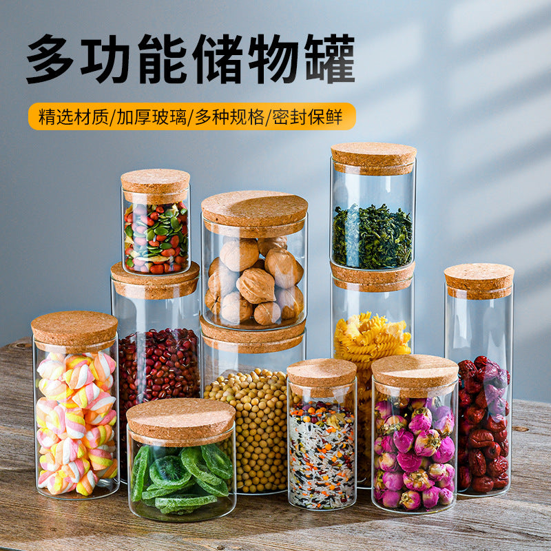 Manufacturers directly supply high borosilicate glass sealed jars kitchen sealed storage jars tea cans wooden lid glass storage jars