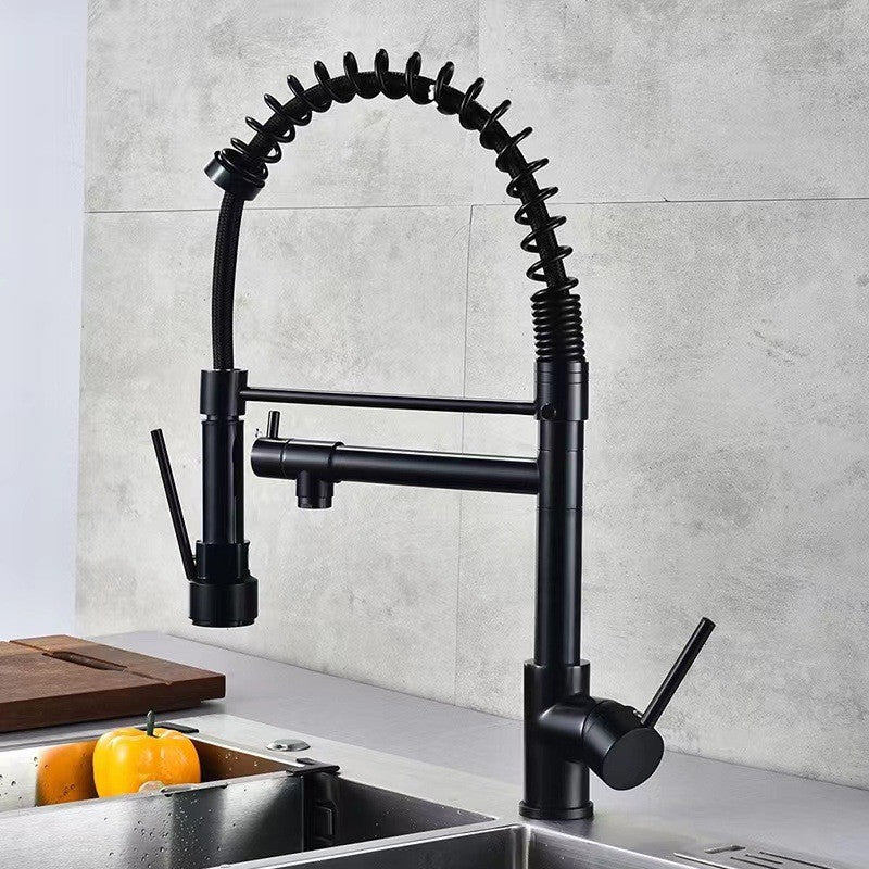 Cross-border supply of pull-out kitchen hot and cold water faucet telescopic rotating vegetable basin sink spring faucet