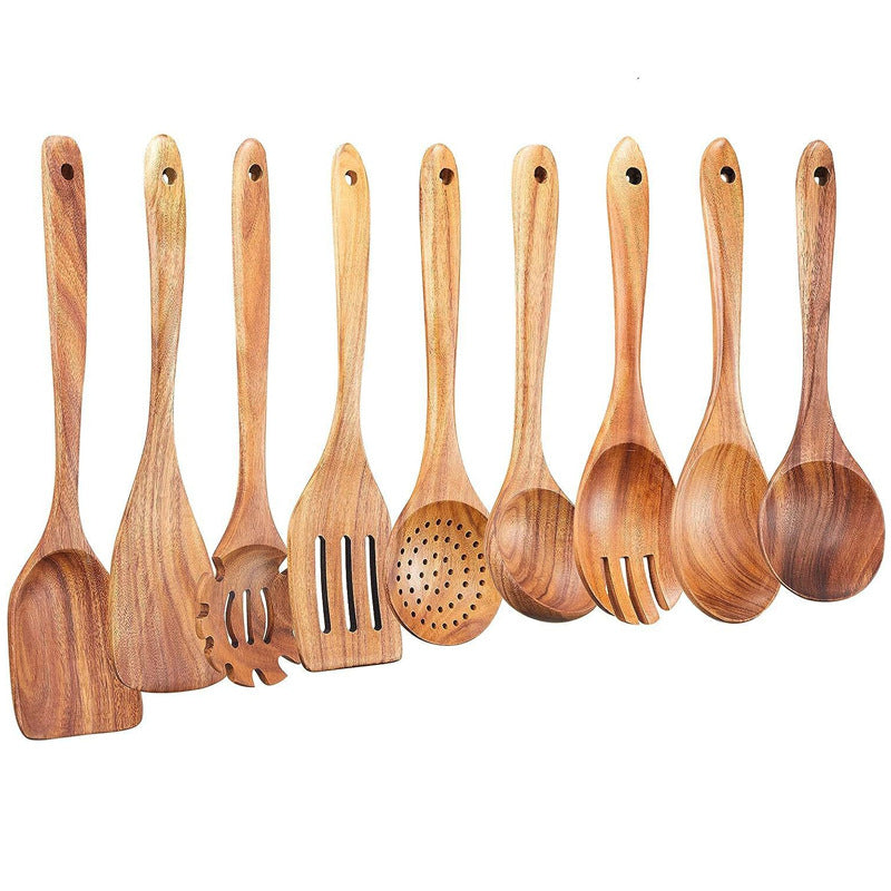 Teak cooking set Acacia wood kitchenware long handle spatula vegetable spatula solid wood spatula spoon fork non-stick pan kitchen 10 piece set