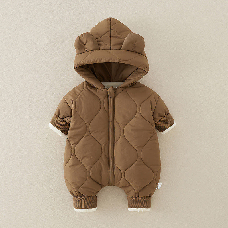Newborn baby clothes boys and girls autumn and winter clothes cotton jumpsuit winter style plus velvet toddler outdoor romper crawling clothes