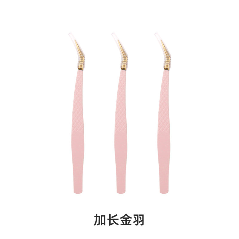Wholesale grafting eyelash tweezers light pink grid tweezers stainless steel eyelash tweezers eyelash assistant beauty tools