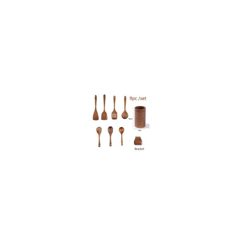 Teak cooking set Acacia wood kitchenware long handle spatula vegetable spatula solid wood spatula spoon fork non-stick pan kitchen 10 piece set