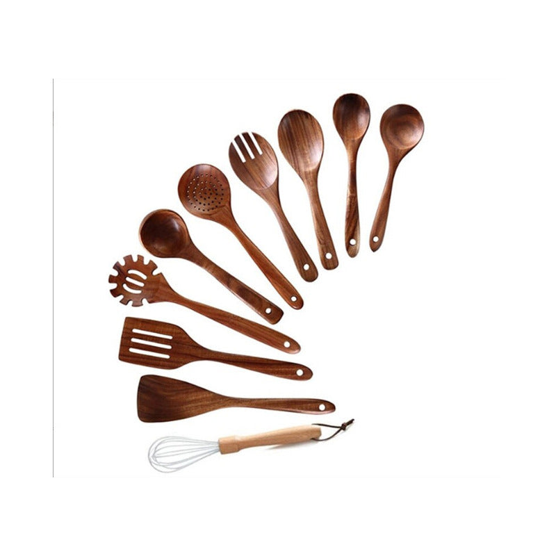Teak cooking set Acacia wood kitchenware long handle spatula vegetable spatula solid wood spatula spoon fork non-stick pan kitchen 10 piece set