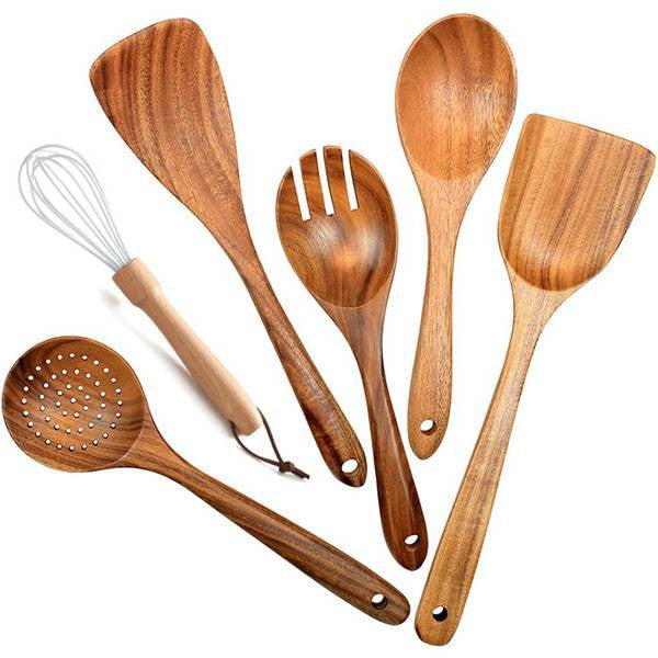 Teak cooking set Acacia wood kitchenware long handle spatula vegetable spatula solid wood spatula spoon fork non-stick pan kitchen 10 piece set