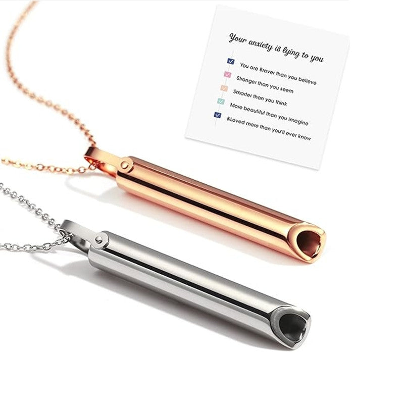 Amazon cross-border hot-selling stainless steel whistle to relieve anxiety meditation mindfulness breathing yoga titanium steel pendant necklace