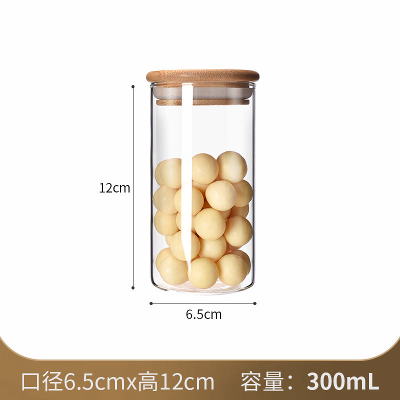 Manufacturers directly supply high borosilicate glass sealed jars kitchen sealed storage jars tea cans wooden lid glass storage jars