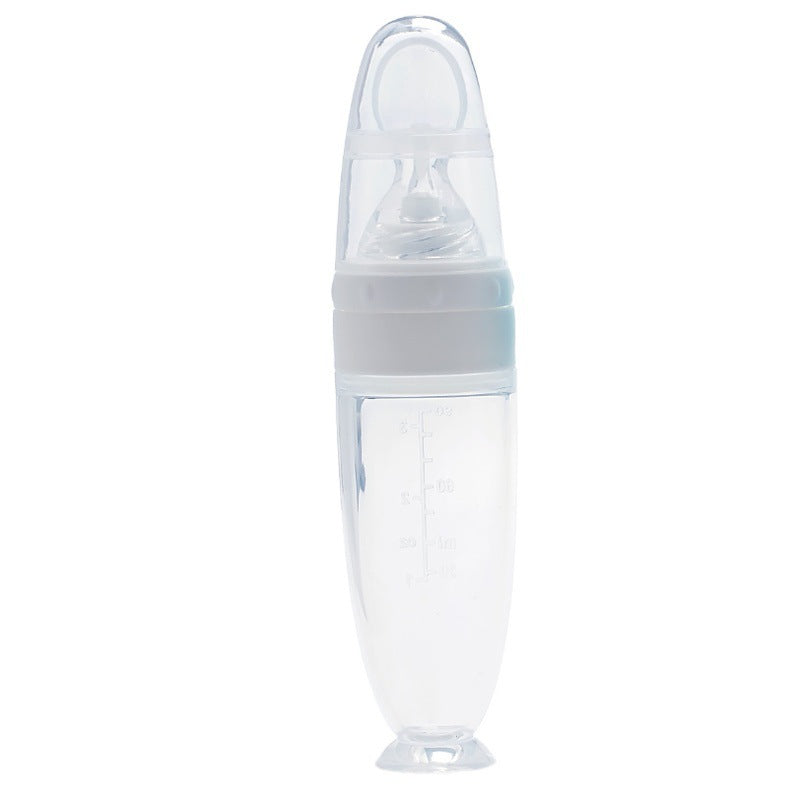 Factory direct sales suction cup rice cereal bottle baby food spoon children's milk bottle nano silver soft spoon head rice cereal bottle