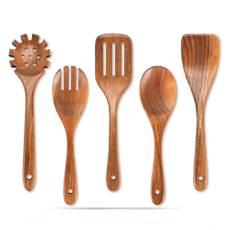 Teak cooking set Acacia wood kitchenware long handle spatula vegetable spatula solid wood spatula spoon fork non-stick pan kitchen 10 piece set