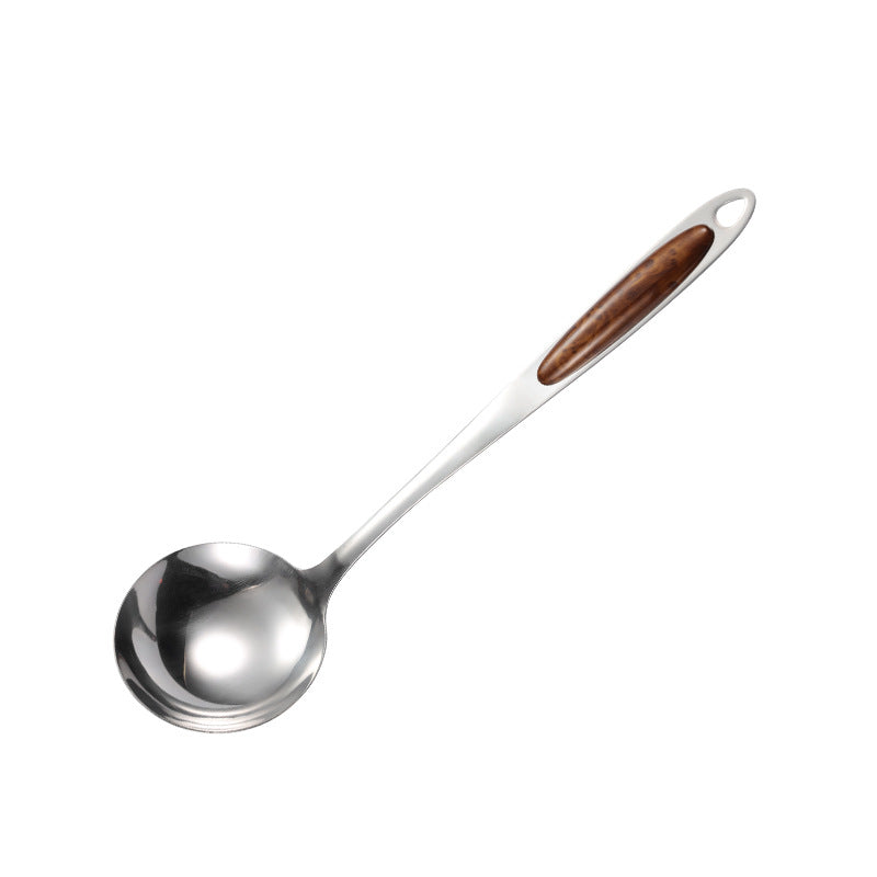 Stainless steel golden peach wood soup spoon household porridge spoon colander frying shovel rice spoon meat fork tongue spoon kitchen 7-piece set