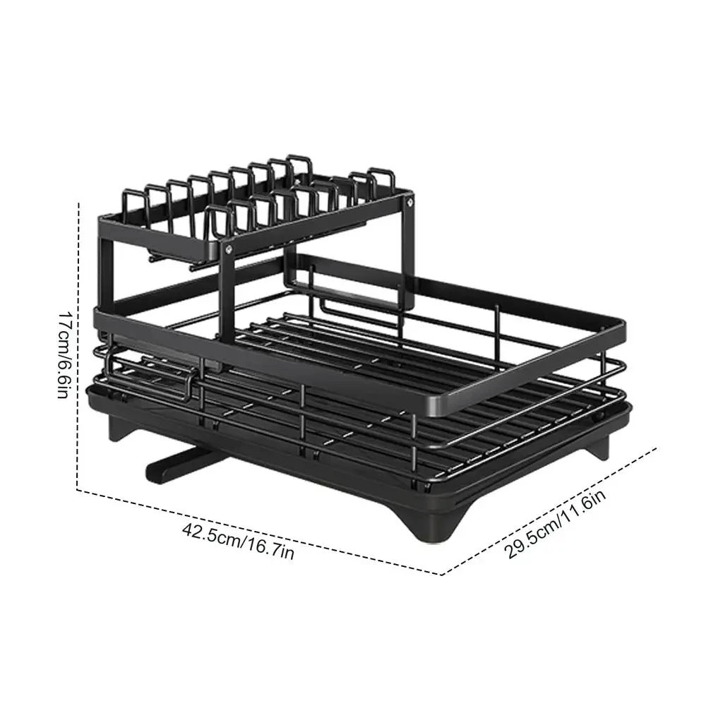 Dish Drying Rack Adjustable Kitchen Plate Storage Rack with Drain Board Sink Countertop Cutlery Storage Rack