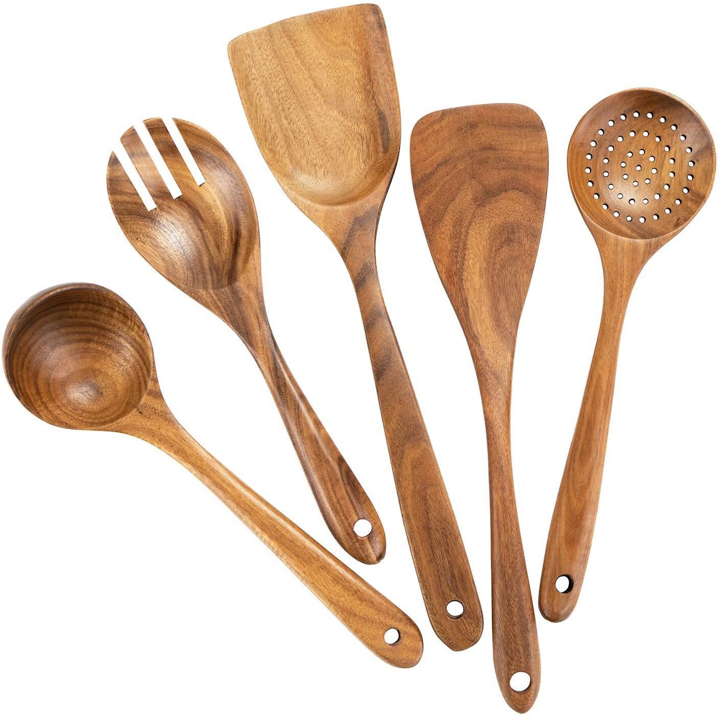 Teak cooking set Acacia wood kitchenware long handle spatula vegetable spatula solid wood spatula spoon fork non-stick pan kitchen 10 piece set