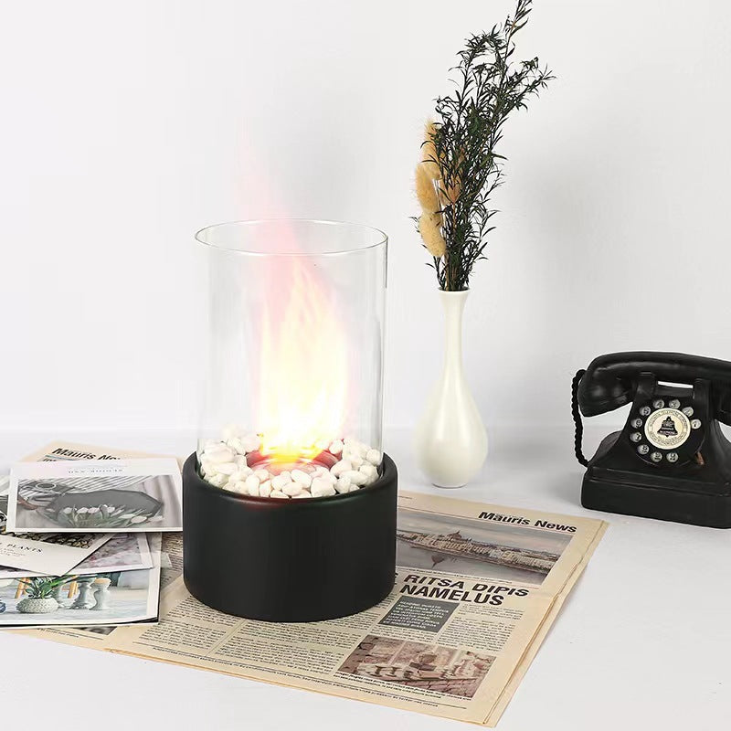 Desktop alcohol fireplace lamp indoor stainless steel small portable heating stove round glass creative atmosphere lamp