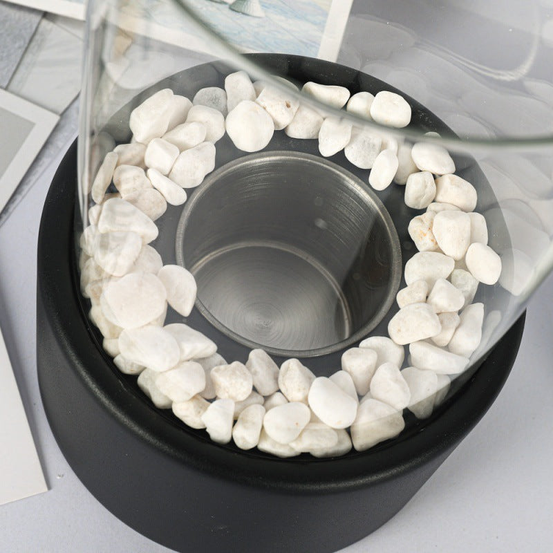 Desktop alcohol fireplace lamp indoor stainless steel small portable heating stove round glass creative atmosphere lamp