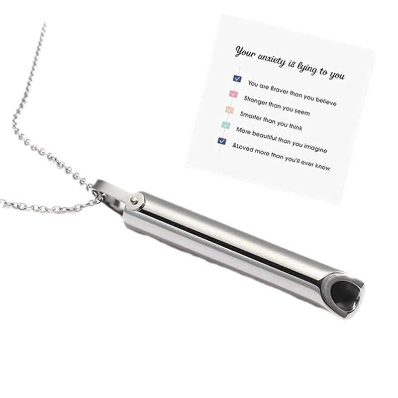 Amazon cross-border hot-selling stainless steel whistle to relieve anxiety meditation mindfulness breathing yoga titanium steel pendant necklace