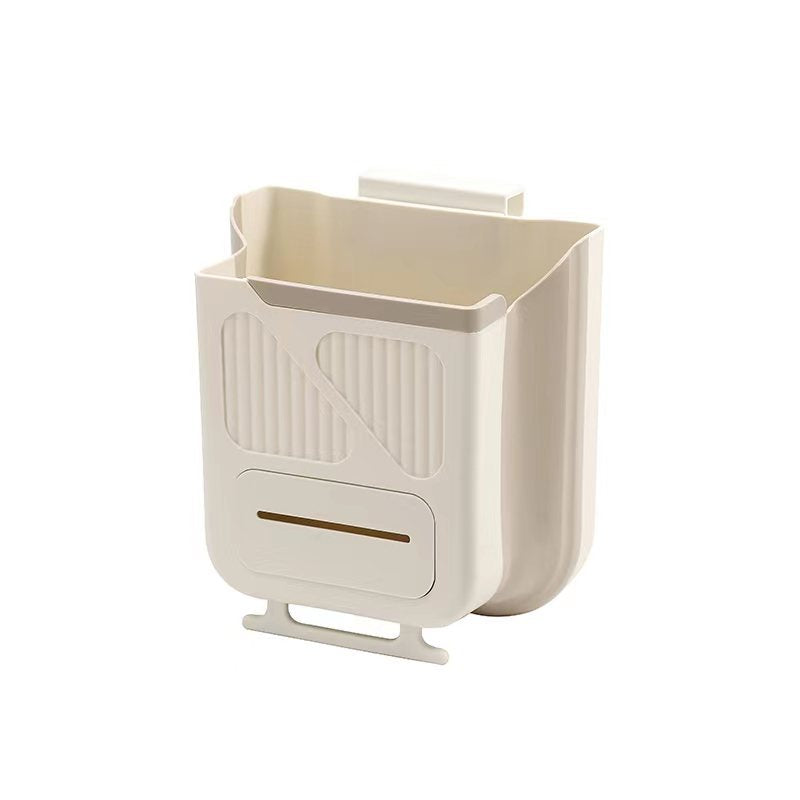 Kitchen punch-free trash can cabinet door wall-mounted household trash basket foldable bathroom toilet storage bucket