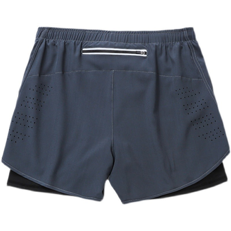 Men's fake two-piece running shorts lined with sports quick-drying breathable anti-exposure running fitness casual high-elastic three-point pants
