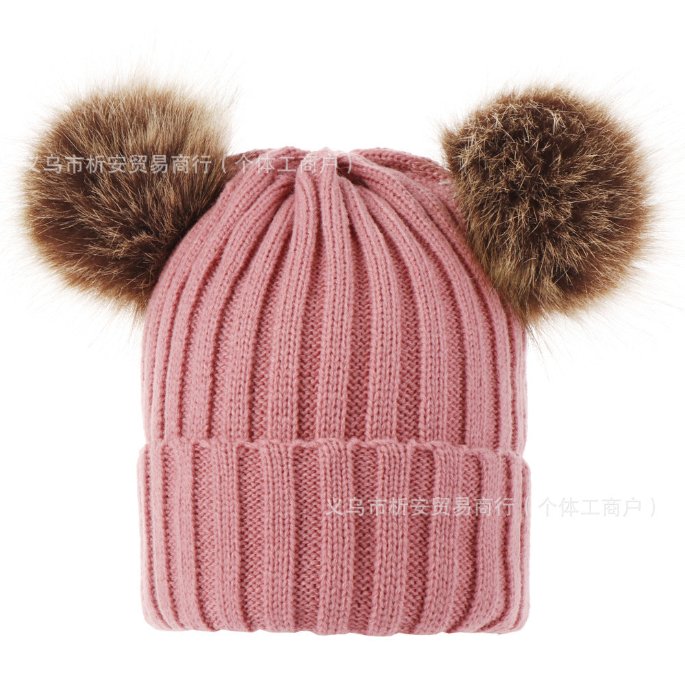 AliExpress personalized embroidery parent-child hat European and American autumn and winter threaded baby pullover hat double wool ball hat knitted