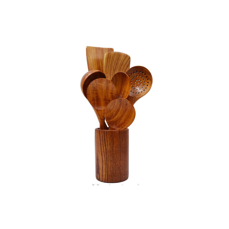 Teak cooking set Acacia wood kitchenware long handle spatula vegetable spatula solid wood spatula spoon fork non-stick pan kitchen 10 piece set
