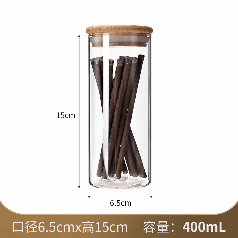 Manufacturers directly supply high borosilicate glass sealed jars kitchen sealed storage jars tea cans wooden lid glass storage jars