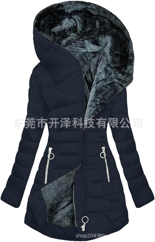 Spot 2024 new women's cotton clothes Amazon hot-selling mid-length slim cotton coat plus velvet thick hooded jacket
