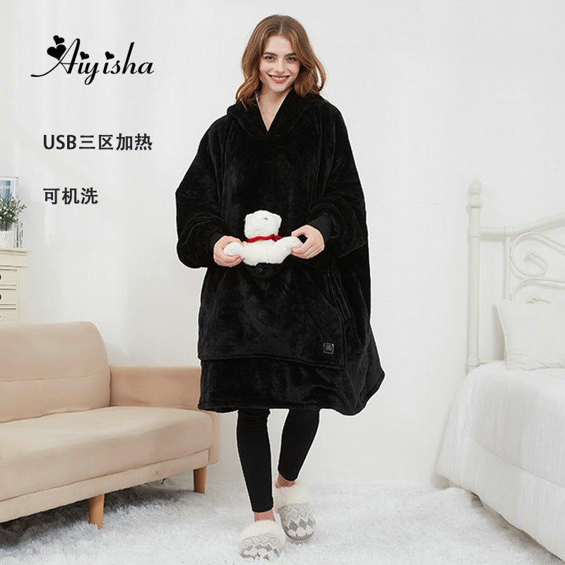 Three-zone heating electric blanket USB rechargeable sweater pullover heating couple home clothes thick large size hooded