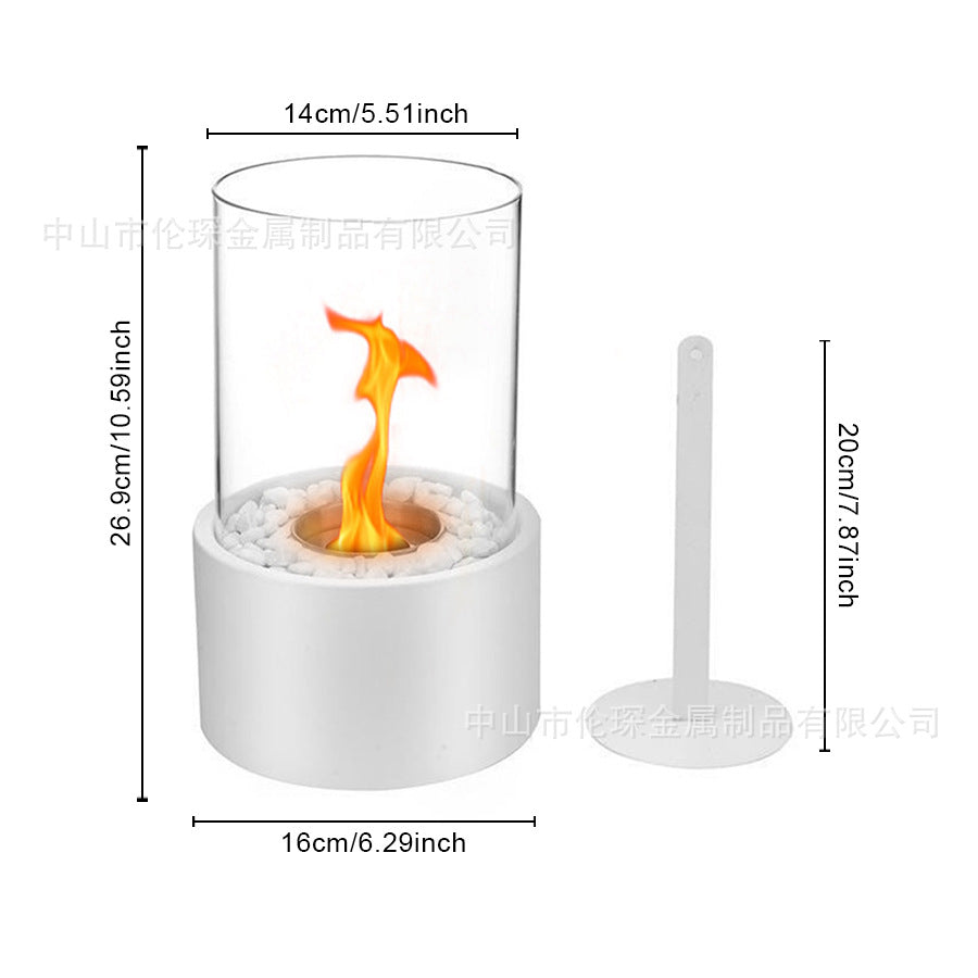 Desktop alcohol fireplace lamp indoor stainless steel small portable heating stove round glass creative atmosphere lamp
