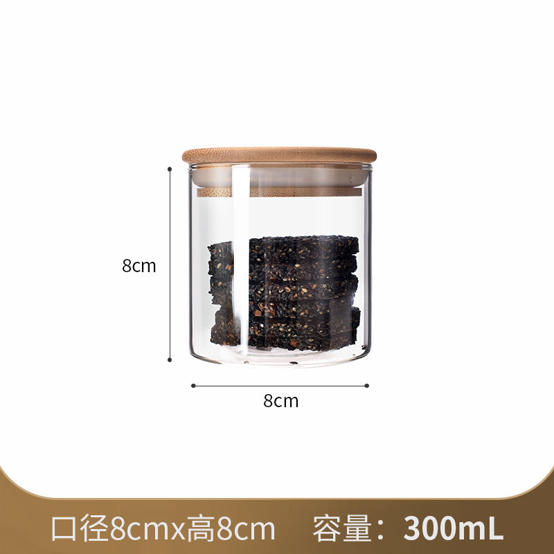 Manufacturers directly supply high borosilicate glass sealed jars kitchen sealed storage jars tea cans wooden lid glass storage jars