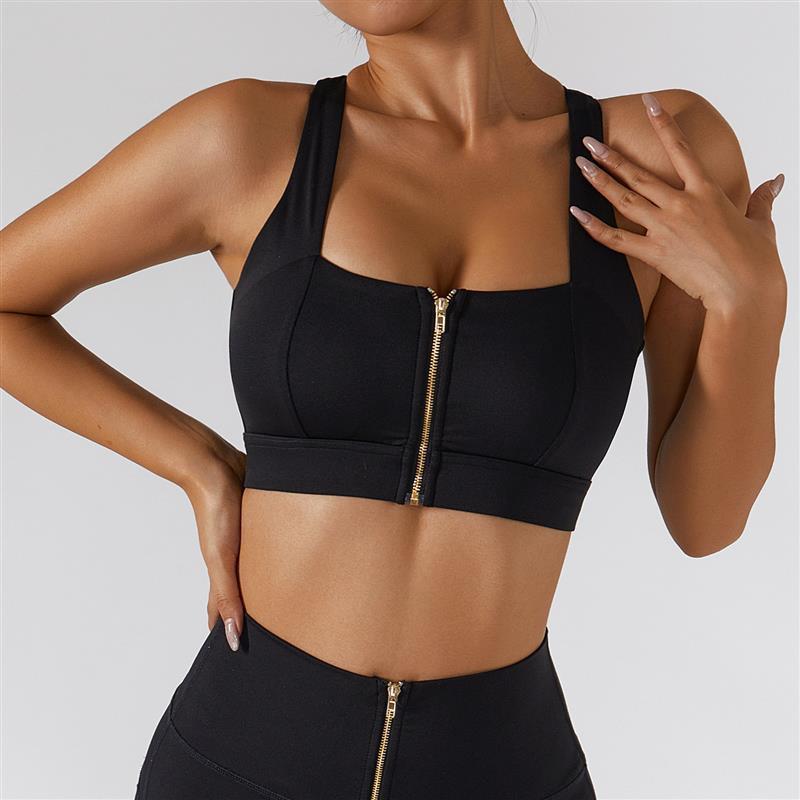 High-strength nude sports bra pants set zipper hip push-up fitness clothes summer Gym clothes