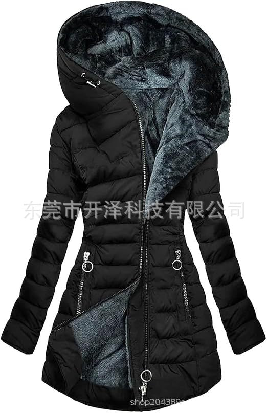 Spot 2024 new women's cotton clothes Amazon hot-selling mid-length slim cotton coat plus velvet thick hooded jacket
