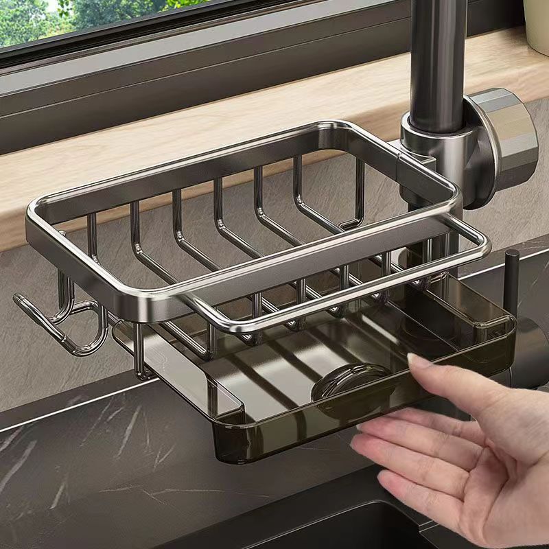 Space aluminum kitchen faucet rack dishwashing sink sink supplies household drain basket rag storage rack