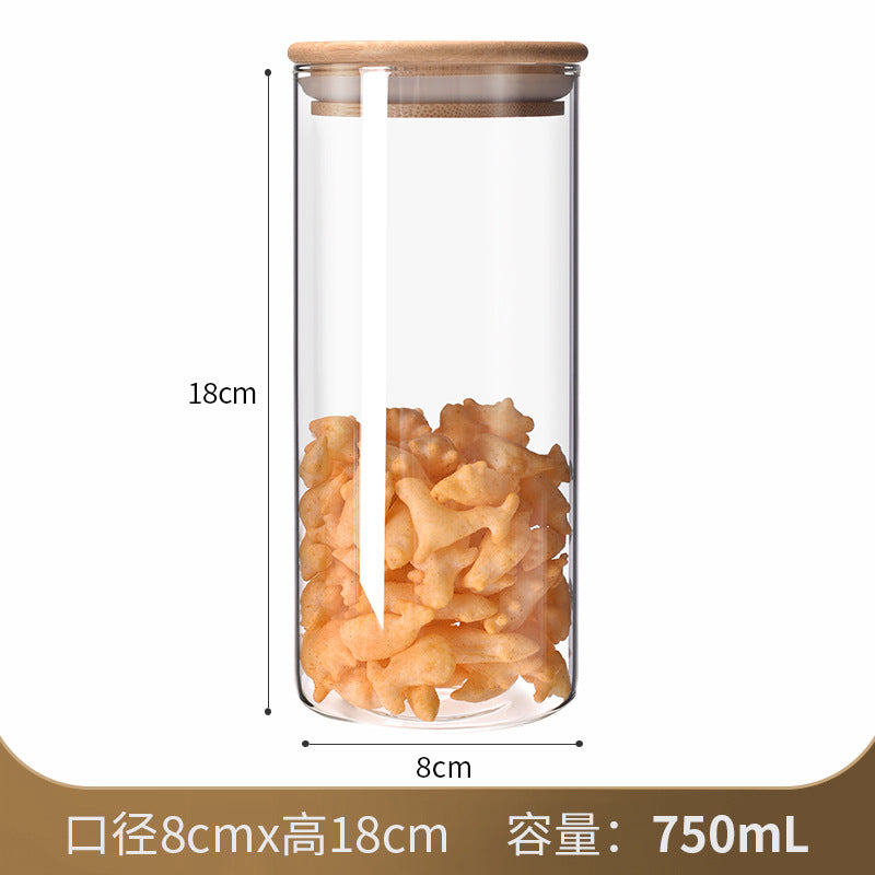 Manufacturers directly supply high borosilicate glass sealed jars kitchen sealed storage jars tea cans wooden lid glass storage jars