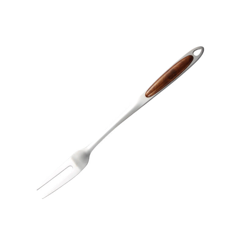 Stainless steel golden peach wood soup spoon household porridge spoon colander frying shovel rice spoon meat fork tongue spoon kitchen 7-piece set