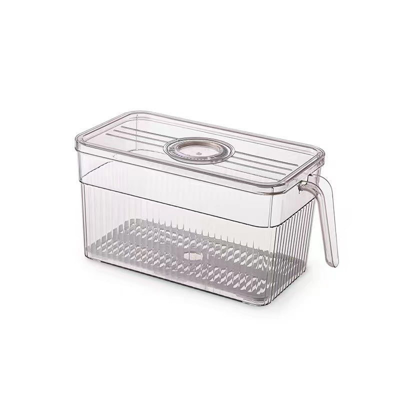 Refrigerator storage box kitchen transparent PET time-keeping drain fresh-keeping box large capacity with handle fruit and vegetable storage box
