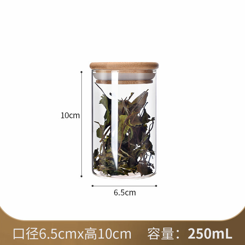 Manufacturers directly supply high borosilicate glass sealed jars kitchen sealed storage jars tea cans wooden lid glass storage jars