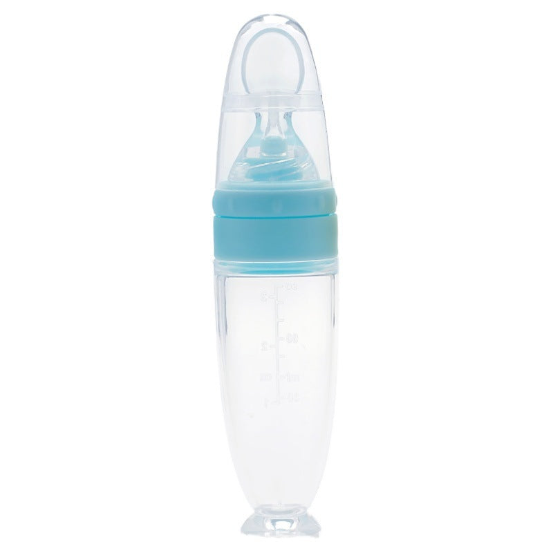 Factory direct sales suction cup rice cereal bottle baby food spoon children's milk bottle nano silver soft spoon head rice cereal bottle