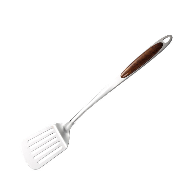 Stainless steel golden peach wood soup spoon household porridge spoon colander frying shovel rice spoon meat fork tongue spoon kitchen 7-piece set