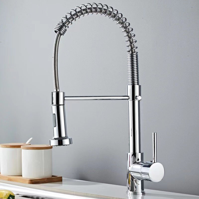 Cross-border supply of pull-out kitchen hot and cold water faucet telescopic rotating vegetable basin sink spring faucet