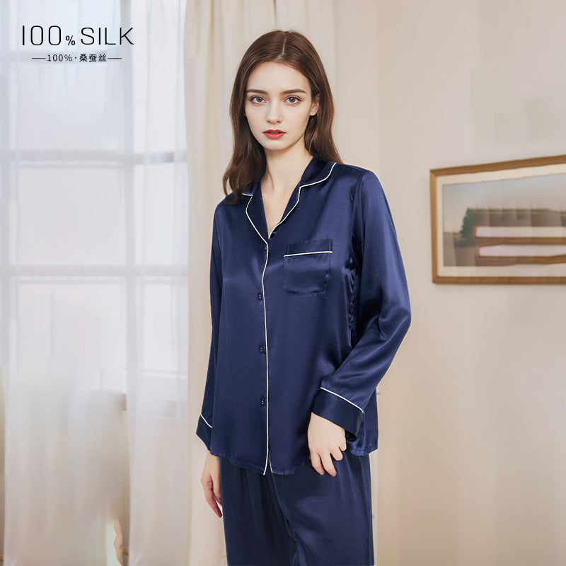 2024 Spring and Autumn Silk Pajamas Women's Autumn and Winter New Long Sleeve Pants Wholesale 100% Mulberry Silk Home Clothes Set