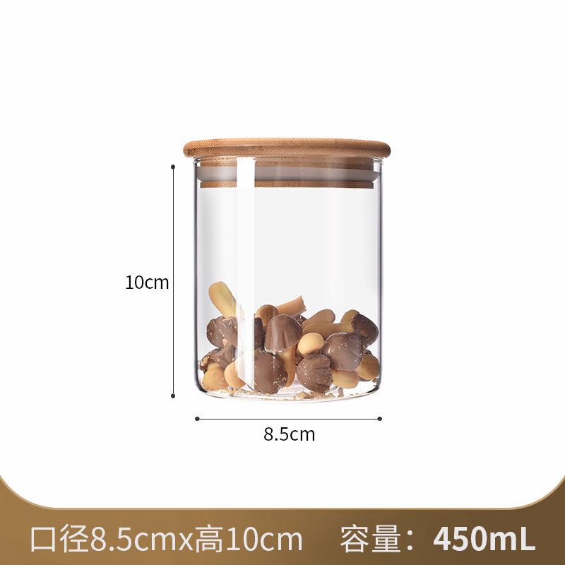 Manufacturers directly supply high borosilicate glass sealed jars kitchen sealed storage jars tea cans wooden lid glass storage jars