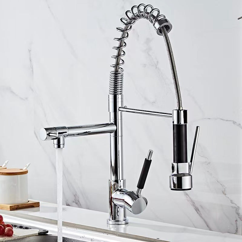 Cross-border supply of pull-out kitchen hot and cold water faucet telescopic rotating vegetable basin sink spring faucet