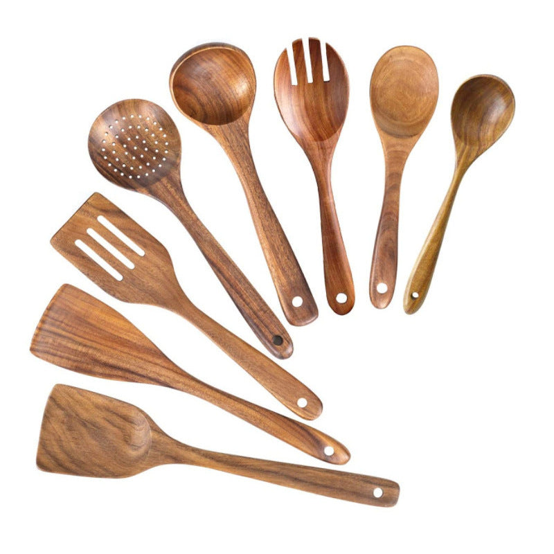 Teak cooking set Acacia wood kitchenware long handle spatula vegetable spatula solid wood spatula spoon fork non-stick pan kitchen 10 piece set