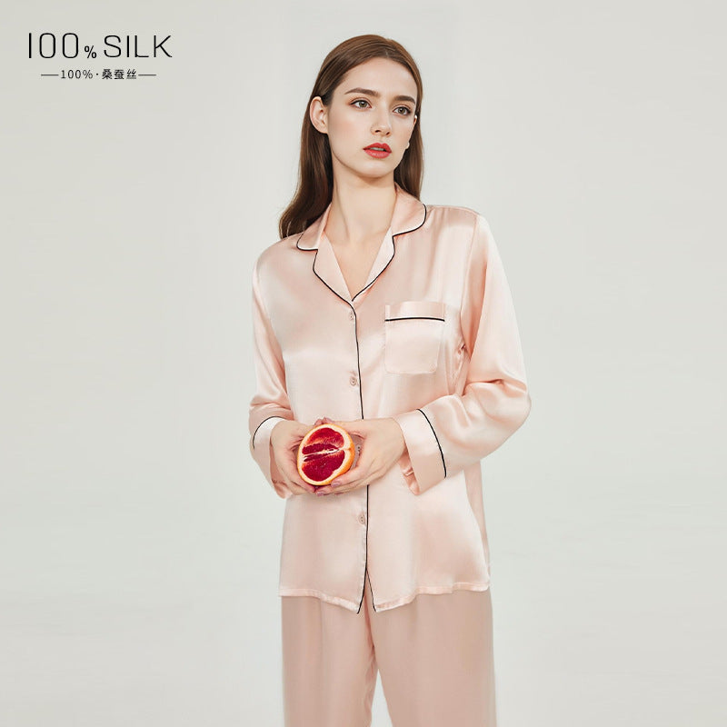 2024 Spring and Autumn Silk Pajamas Women's Autumn and Winter New Long Sleeve Pants Wholesale 100% Mulberry Silk Home Clothes Set
