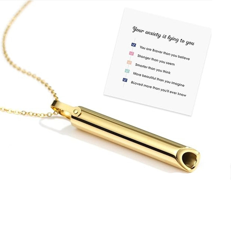 Amazon cross-border hot-selling stainless steel whistle to relieve anxiety meditation mindfulness breathing yoga titanium steel pendant necklace