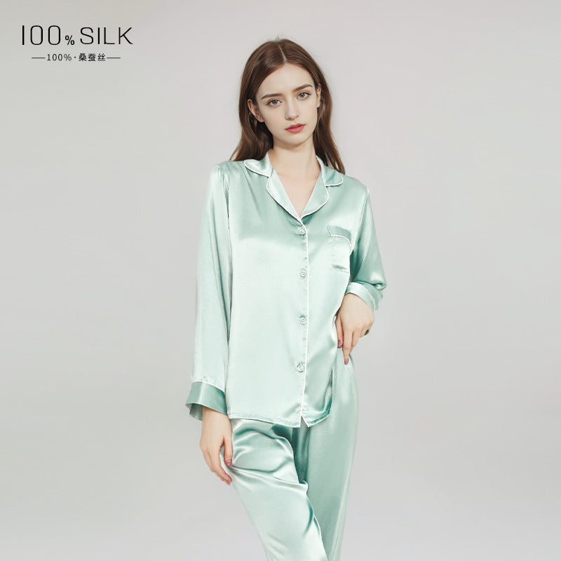2024 Spring and Autumn Silk Pajamas Women's Autumn and Winter New Long Sleeve Pants Wholesale 100% Mulberry Silk Home Clothes Set